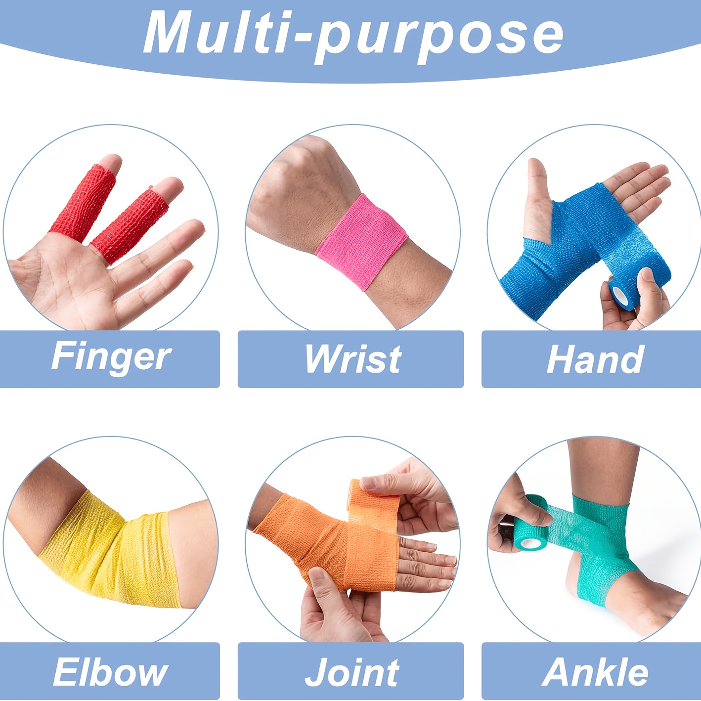 6 Rolls Athletic Tape, Elastic Bandage for Ankle, Wrist, Finger