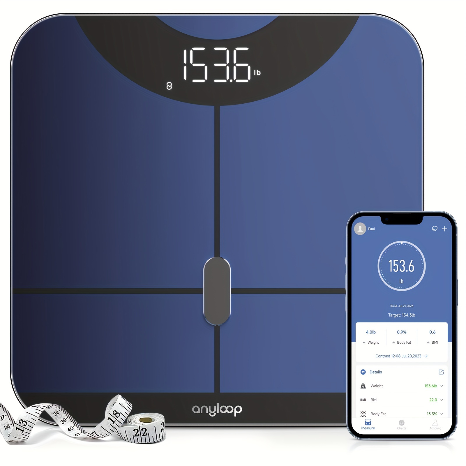 

Smart Scale For Body Weight And Fat Percentage, Accurate Weight Scale Bathroom Scale Large Led Display Body Fat Scale, Digital Scale Weighing Scales Wireless 400lb (11.82x11.82in)
