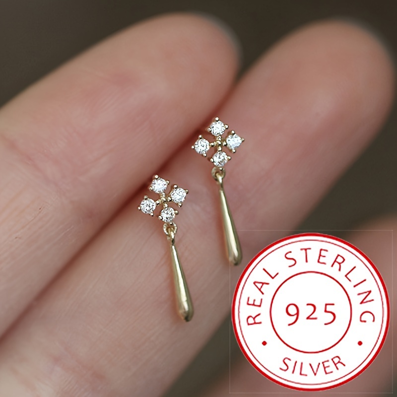 

1.8g/0.06oz S925 Sterling Silver Four-claw Round Waterdrop Pear Shaped Geometric Dangle Earrings Zircon Silver Plated Earrings Jewelry For Women