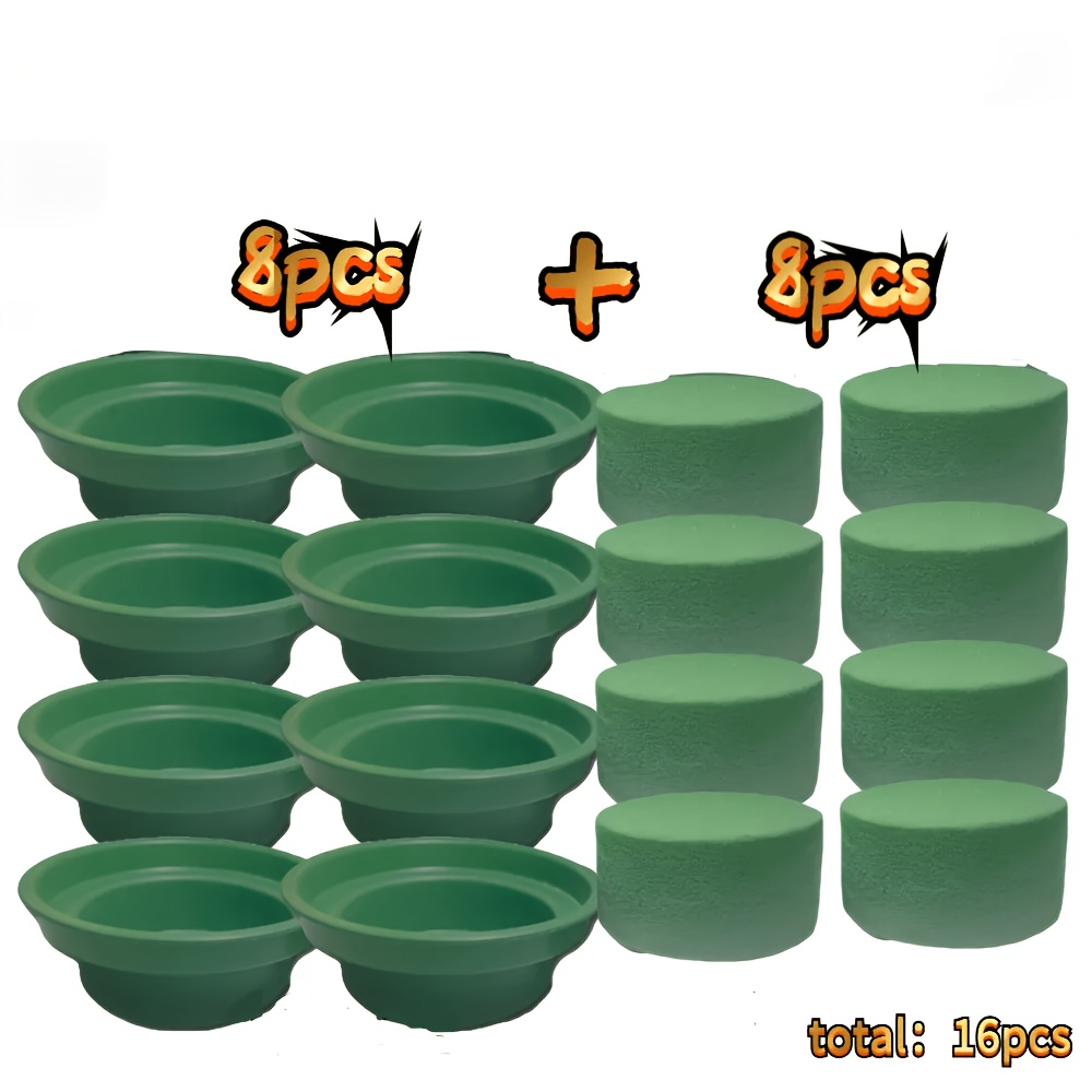 TEMU Lot de 16 pièces de mousse florale ronde absorbante, comprenant huit bases rondes et huit de mousse florale cylindriques. Convient pour les