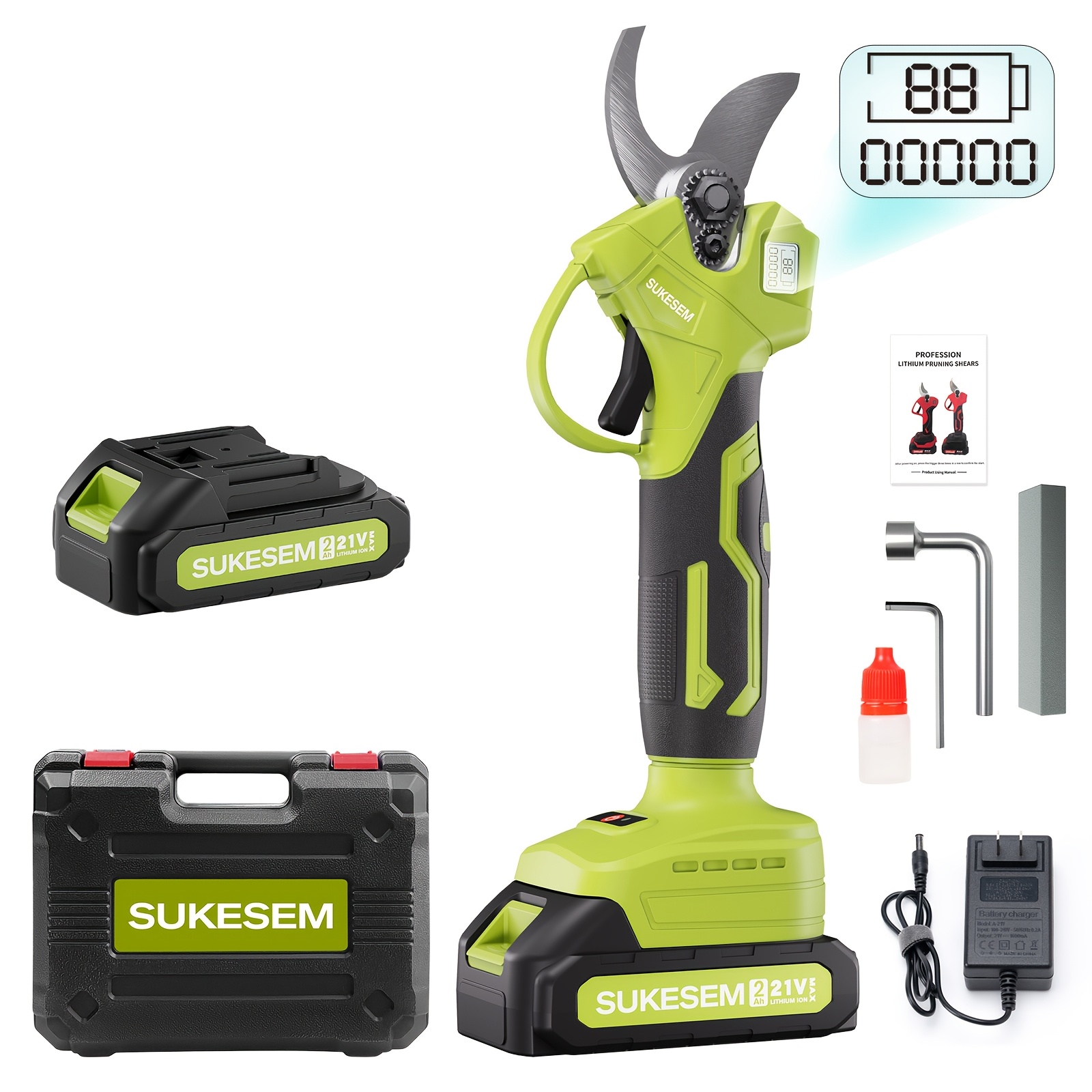 TEMU Electric Pruning Shears, With 2 Rechargeable Lithium Batteries And An Lcd Display Screen, Suitable For Garden Tree Pruning, Branch Trimming,