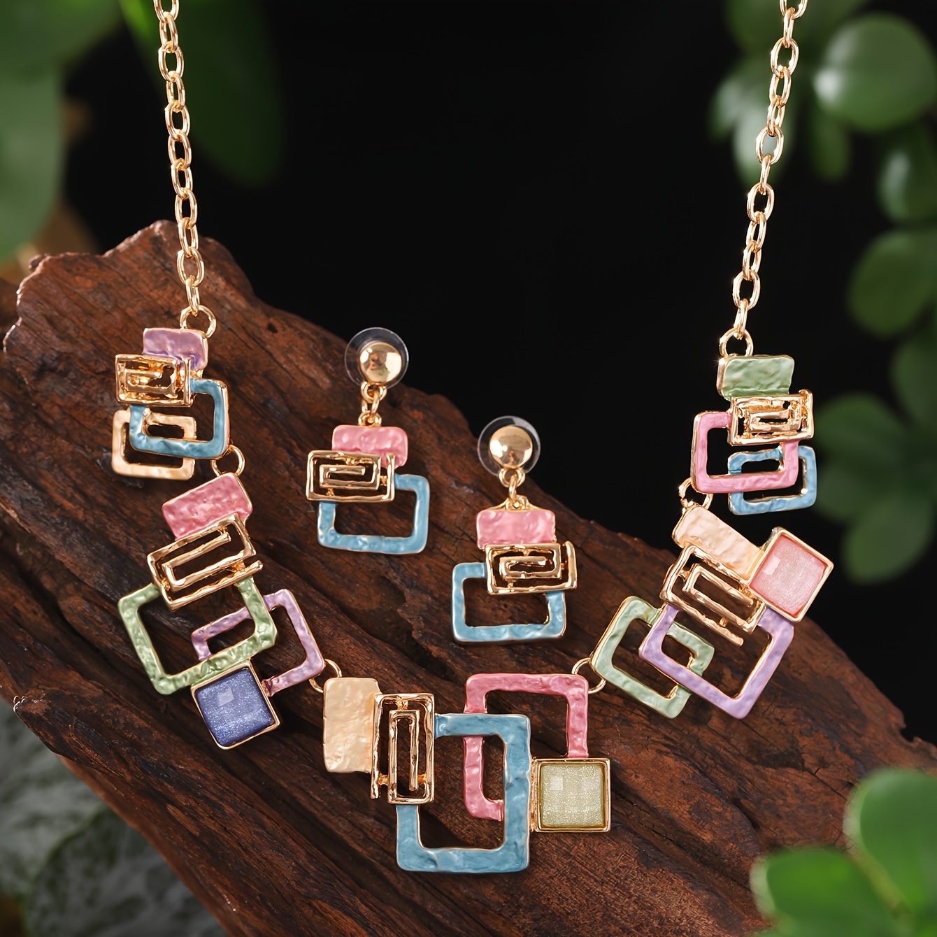 E-shop Modischer Bohemian Einfacher Emaille Geometrischer Schmuckset für Accessoires Neuer Trend Zinklegierung Minimalistisches Splicing Hohl Design