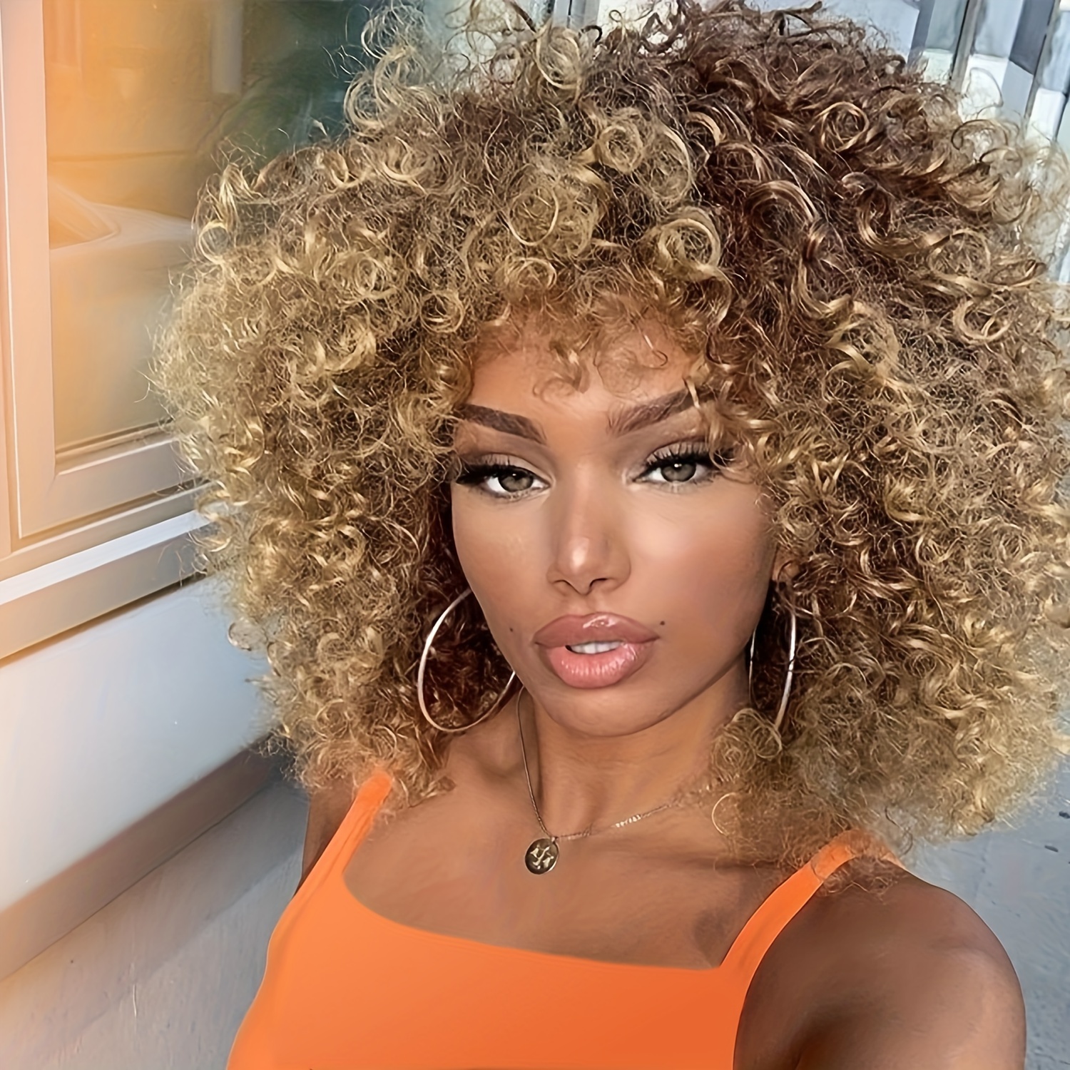 

Afro Curly Wig With Bangs Synthetic Afro Wigs For Women Heat Resistant Black Short Wigs For Daily Party