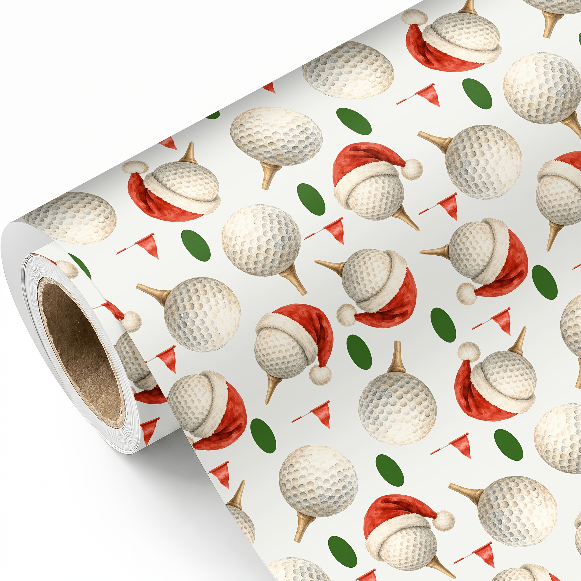 TEMU 1 Rouleau de d'Emballage de - Rouleau Adapté pour Noël, Emballage Cadeau de Fêtes avec de Balle de , Bonnet de Père Noël et Drapeau de Tee,