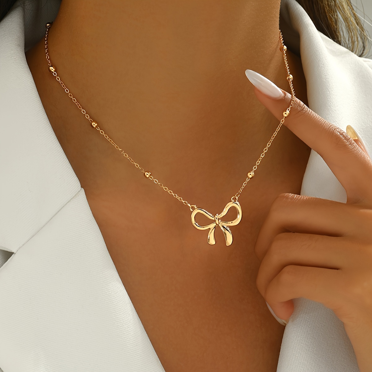 1pc Elegant Easy Round Ball, Bow, Pendant Necklace, Gift For