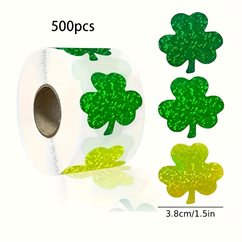 

500pcs 's Day Clover Stickers, 1.5-inch Holographic Shamrock Labels For Gift Wrapping & Party Decorations - Envelopes, Water Bottles, Laptops, Scrapbooking, Luggage & More