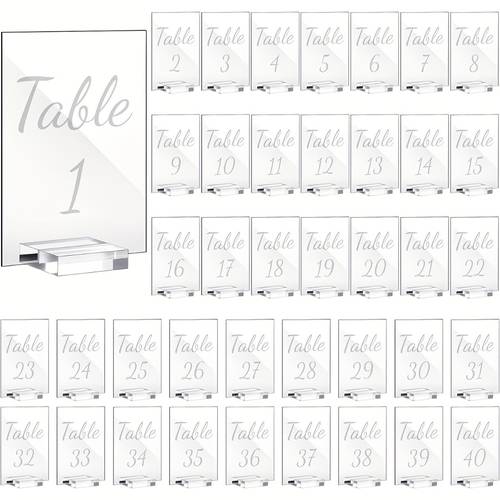 40 pack white 4 x 6 inch acrylic wedding table number 1 40 clear wedding table stand with numbers calligraphy table number holders table signs for wedding reception centerpieces decorations