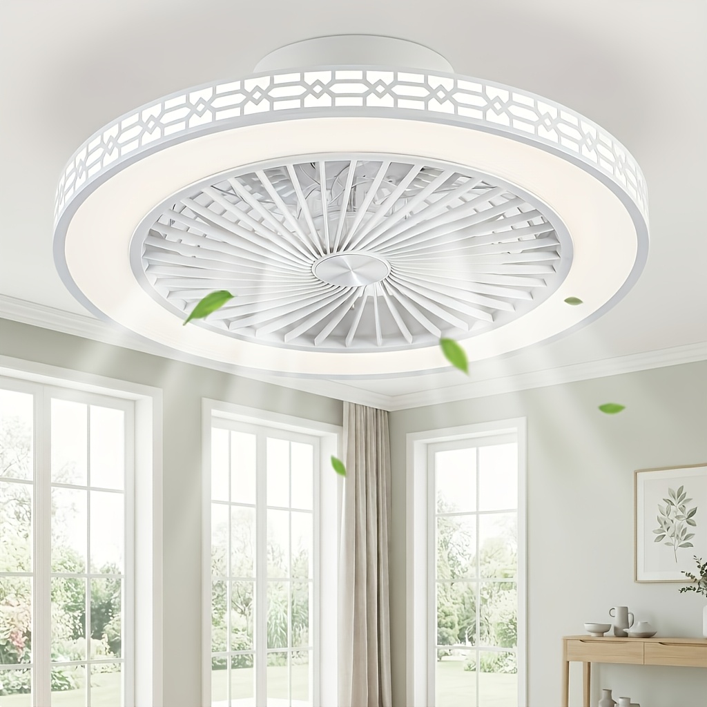 TEMU Low Profile Ceiling Fans With Lights, Modern Flush Mount Ceiling Fan, 6 Wind Speeds, 3cct Led Dimmable, Timing, Bladeless Fan Light Fixture For