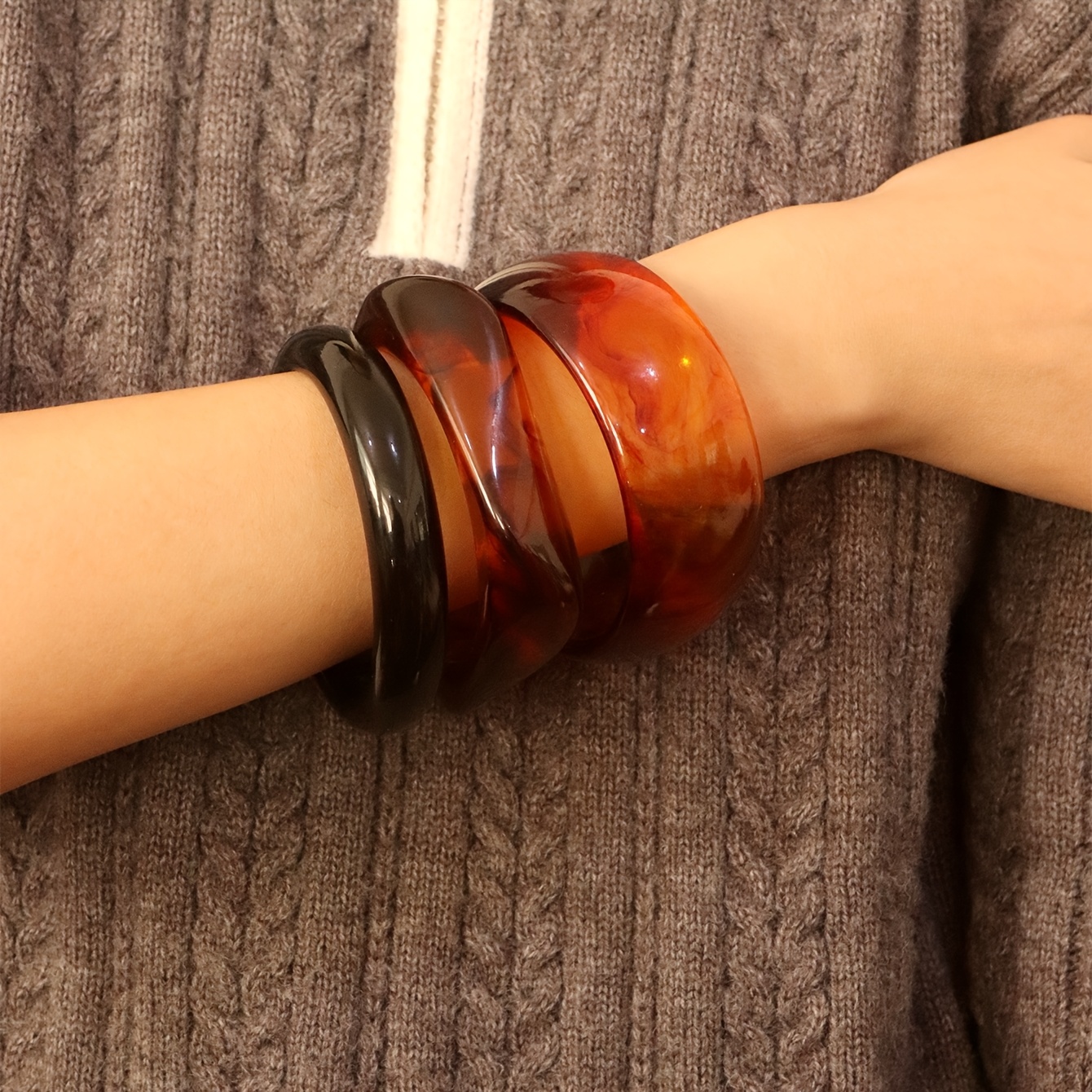 3pcs Vintage Minimalist Non-Metallic Bangle Set, Stackable