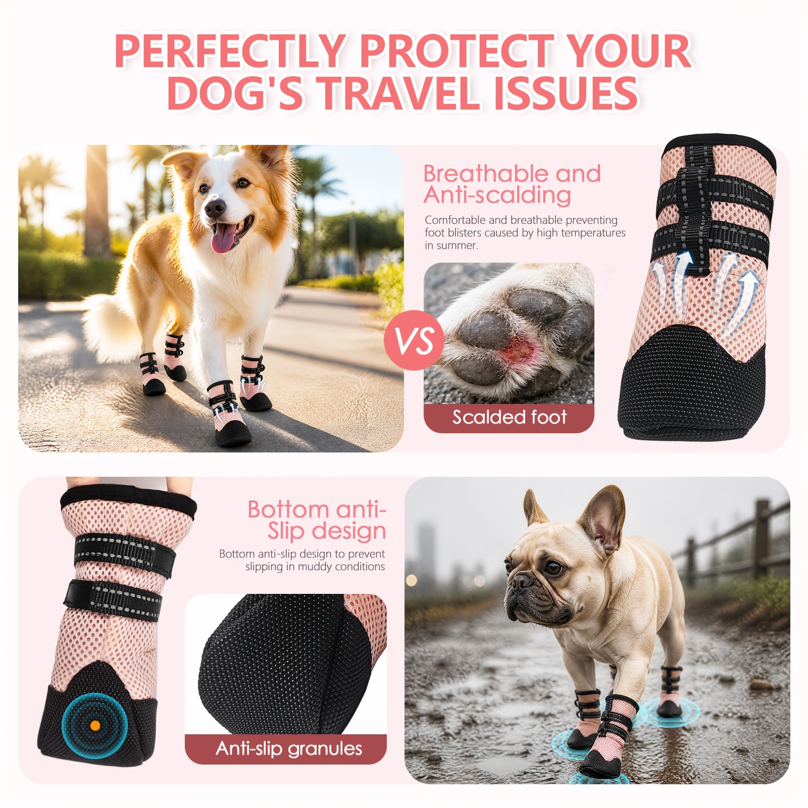 4pcs Dog Shoes, Water-Resistant Paw Protectors
