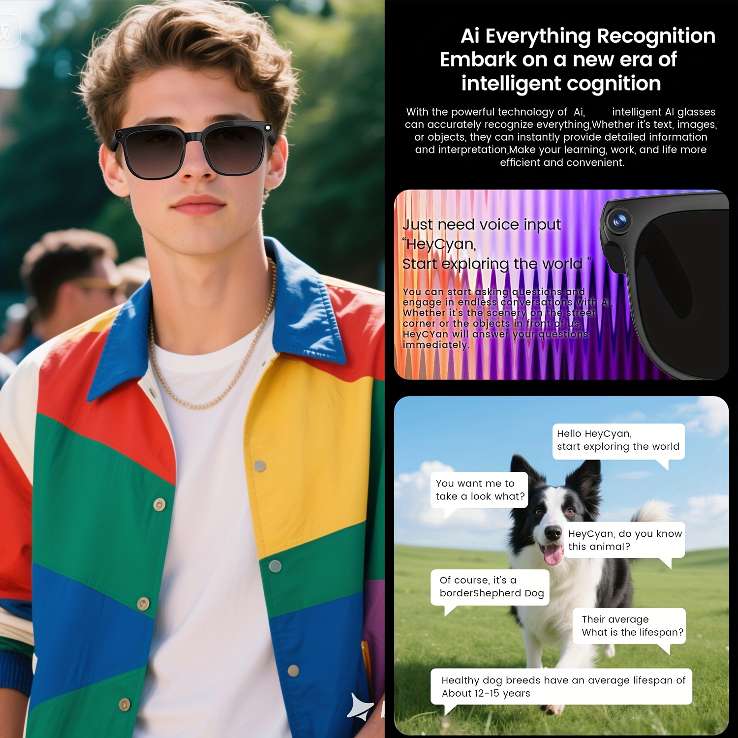 4K AI Smart Glasses with Real-Time Translation & Object Recognition, Open-Ear Audio, Ultra-Light Design, 8Hr Playtime, USB Rechargeable, Passive 3D Technology