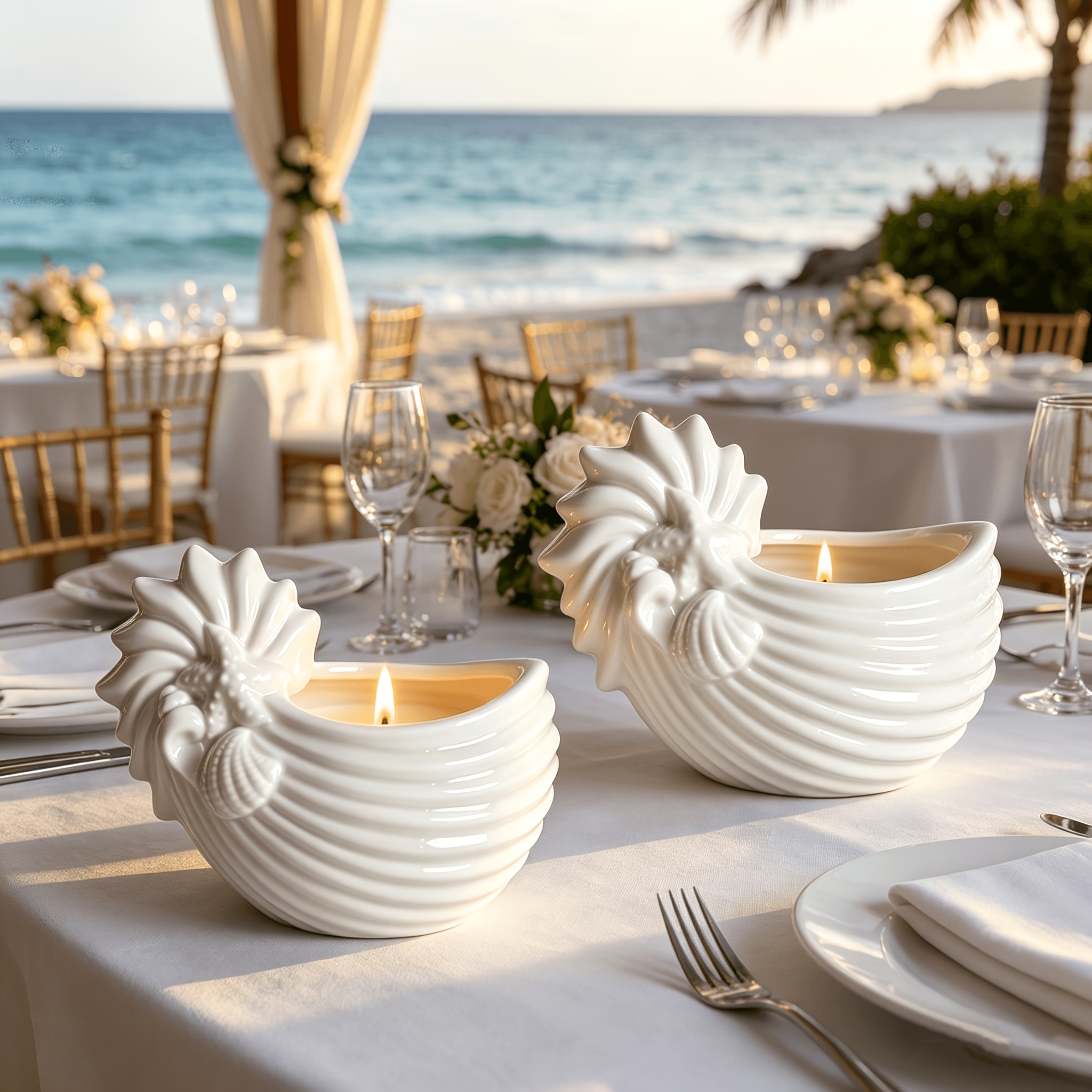Large White Conch Ceramic Candlestick, Summer Ocean Style Desktop Decoration, Suitable for Home Decor, Weddings, Parties, Mother'S Day Table Centerpiece, Creating a Refreshing And Romantic Atmosphere As a Holiday Gift