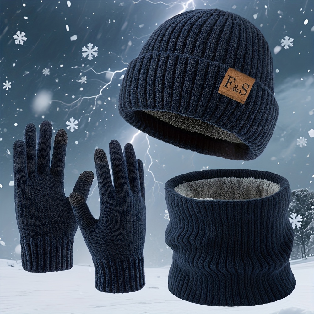 Lot de Trois Bonnets Tricotés Épais Doublés pour Jeunes - Automne et Hiver, Ensemble Mixte Unisexe, Bonnet Chaud Décontracté pour Extérieur, Bonnet de Ski Polyvalent et Tendance, Bonnet de Cyclisme, Bonnet de Crâne pour Temps Froid, Chapeaux de Saison,Bonnet élégant,Ajustement Extensible,Lavable en