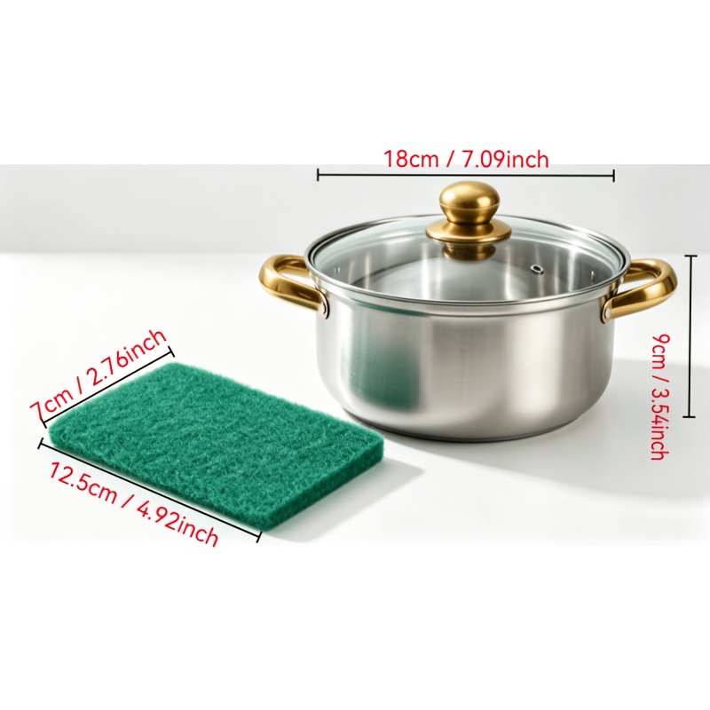 TEMU New 2026 Stainless Steel Cooking Pot, Includes Cleaning Cloth, Features Golden Handles And A Reinforced Glass Lid, Available In Multiple Sizes.