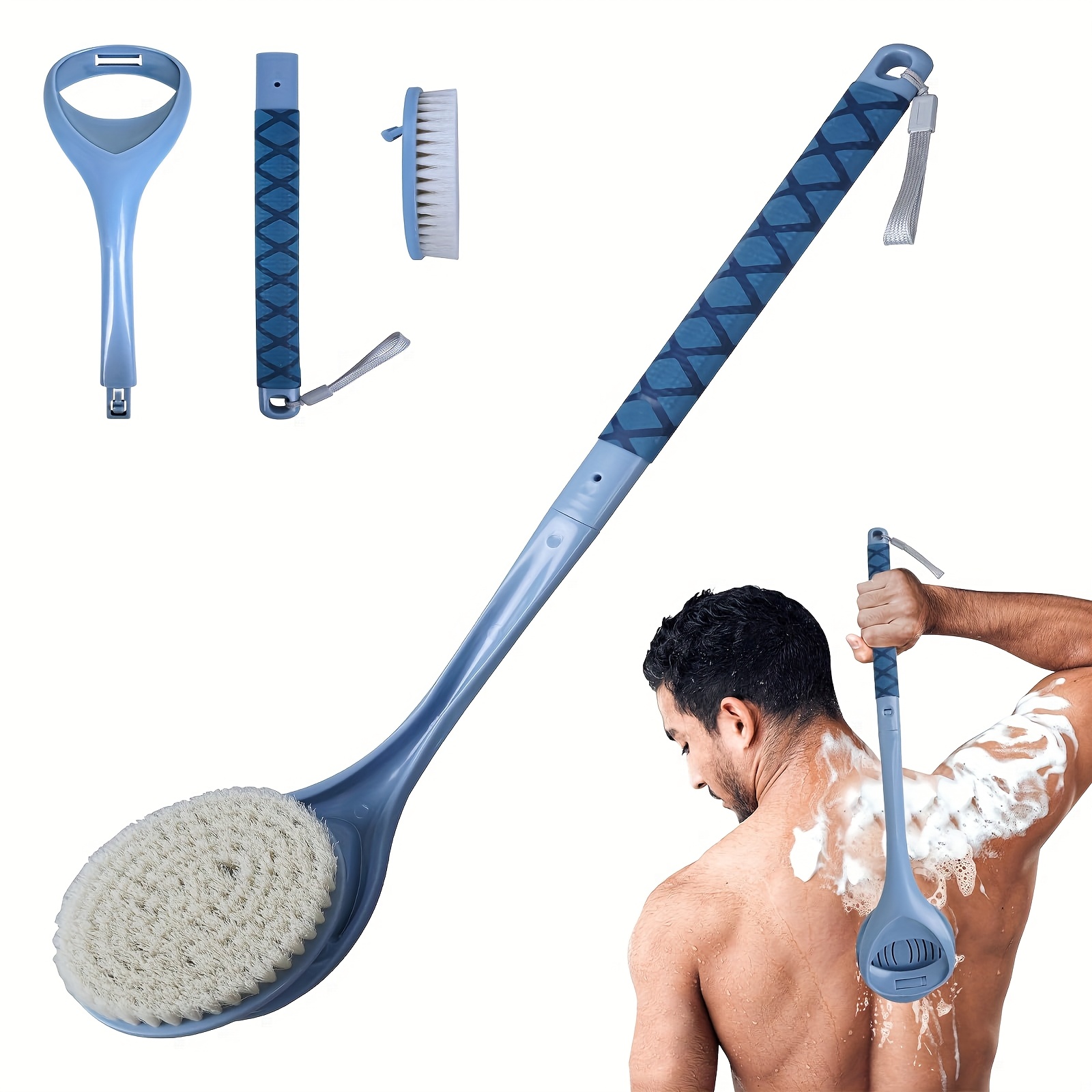 20 4 detachable long handle bath brush with ergonomic handle no electricity needed dual head back scrubber for men women elderly   exfoliation shower cleaning durable high quality fabric no battery required shower cleaning tool   noelectricity needed Product details 6
