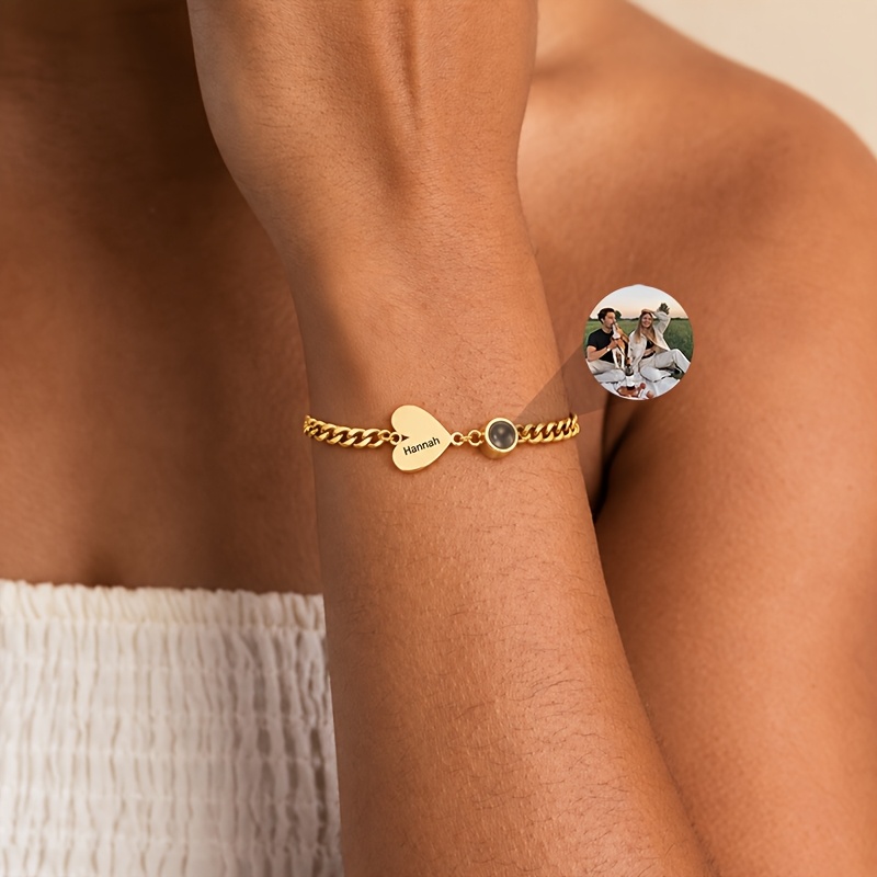 Custom Name Photo Bracelet, Personalized Engraved Gift