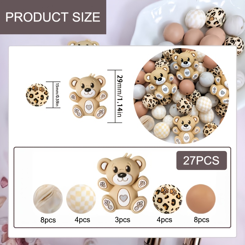 TEMU Ensemble de 27 perles en silicone 3D, design tendance, pour perles, collier, breloque de sac, décoration de fêtes et autres loisirs créatifs -