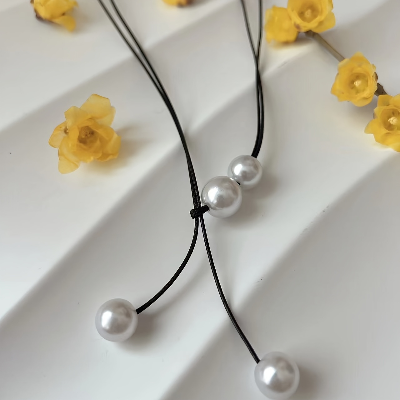 Double Layer Waxed Thread & Artificial Necklace Minimalist for Women