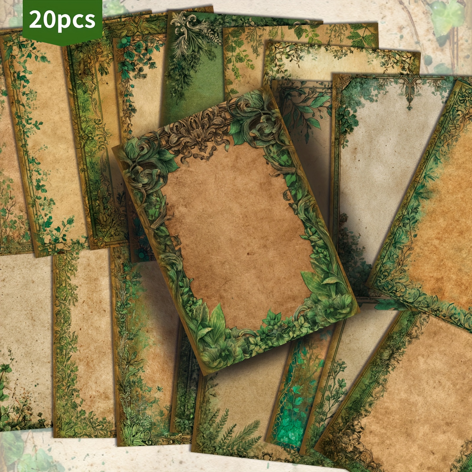 E-shop Set mit 20 Postkarten mit grünem Rand, Größe 4x6 Zoll, mit klassischer -Kunst, für Scrapbooking und Basteln