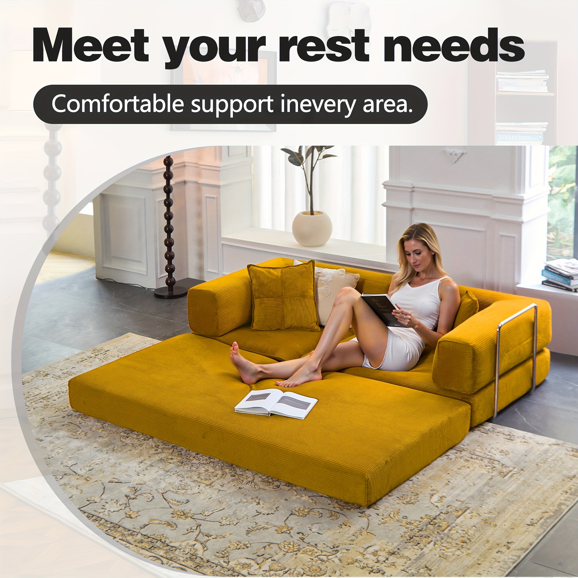 78 8 convertible sofa bed compression sofa with corduroy fabric witharmrestsand backrest modular sectional for living room bedroom studio compressionsofa in box Product details 2