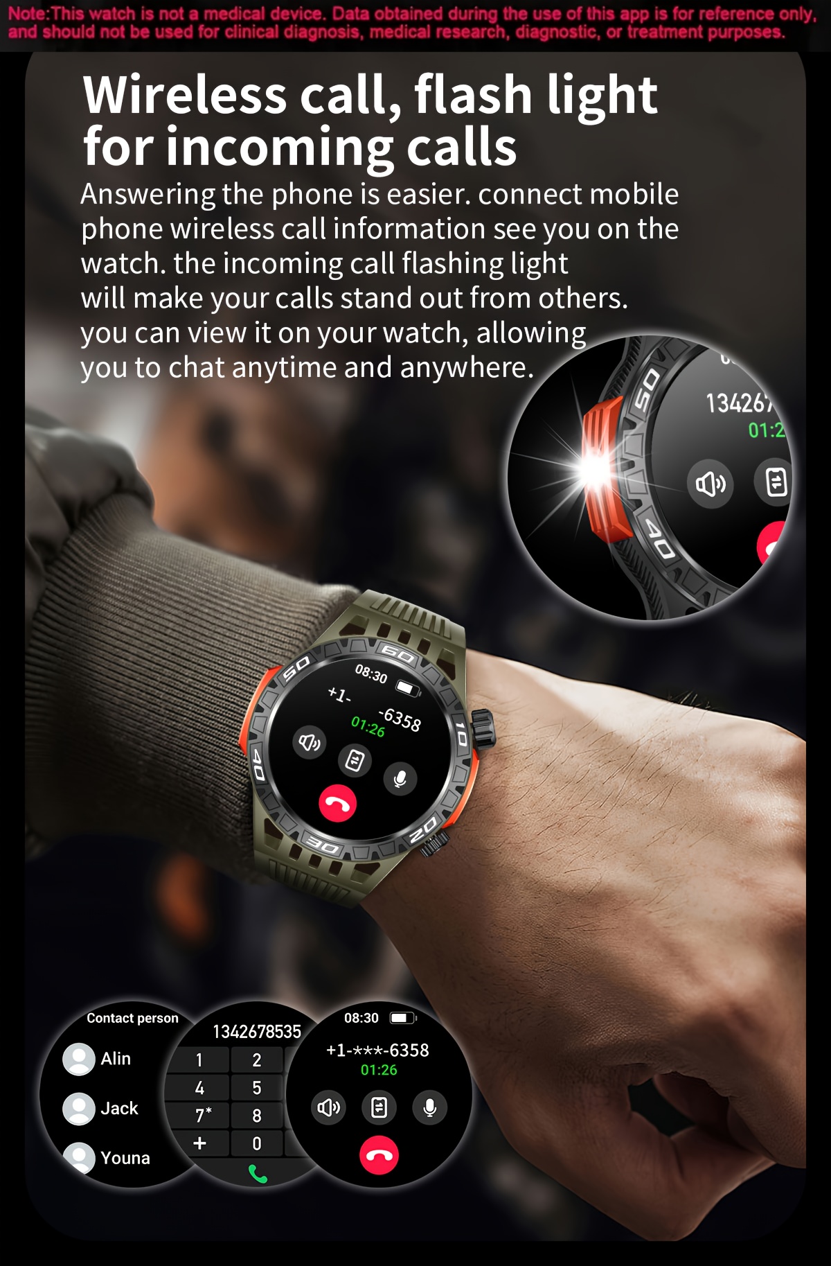 1 montre intelligente de survie air, avec écran led de 1.46 et batterie de 450 mah, podomètre , moniteur de fitness, cadeau pour femmes et hommes, compatible avec iphone et détails 4