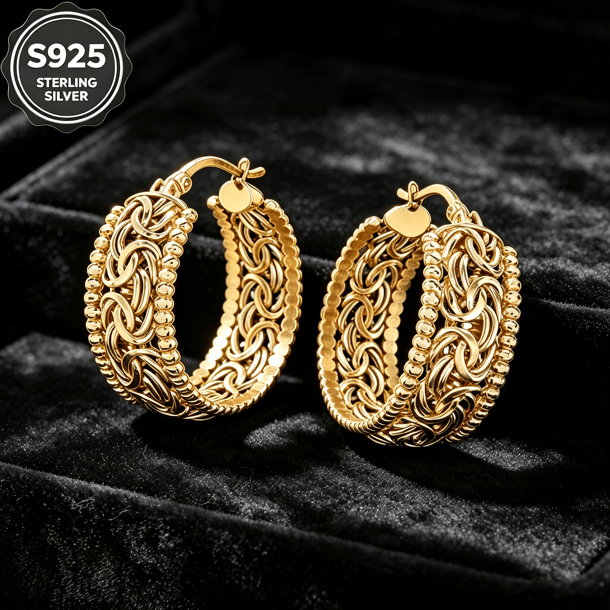 Image of Premium Golden Byzantine Earrings For Women, Exquisite Craft, For Valentine's Day Birthday Mother's Day & Christmas, Packaged With Gift Box