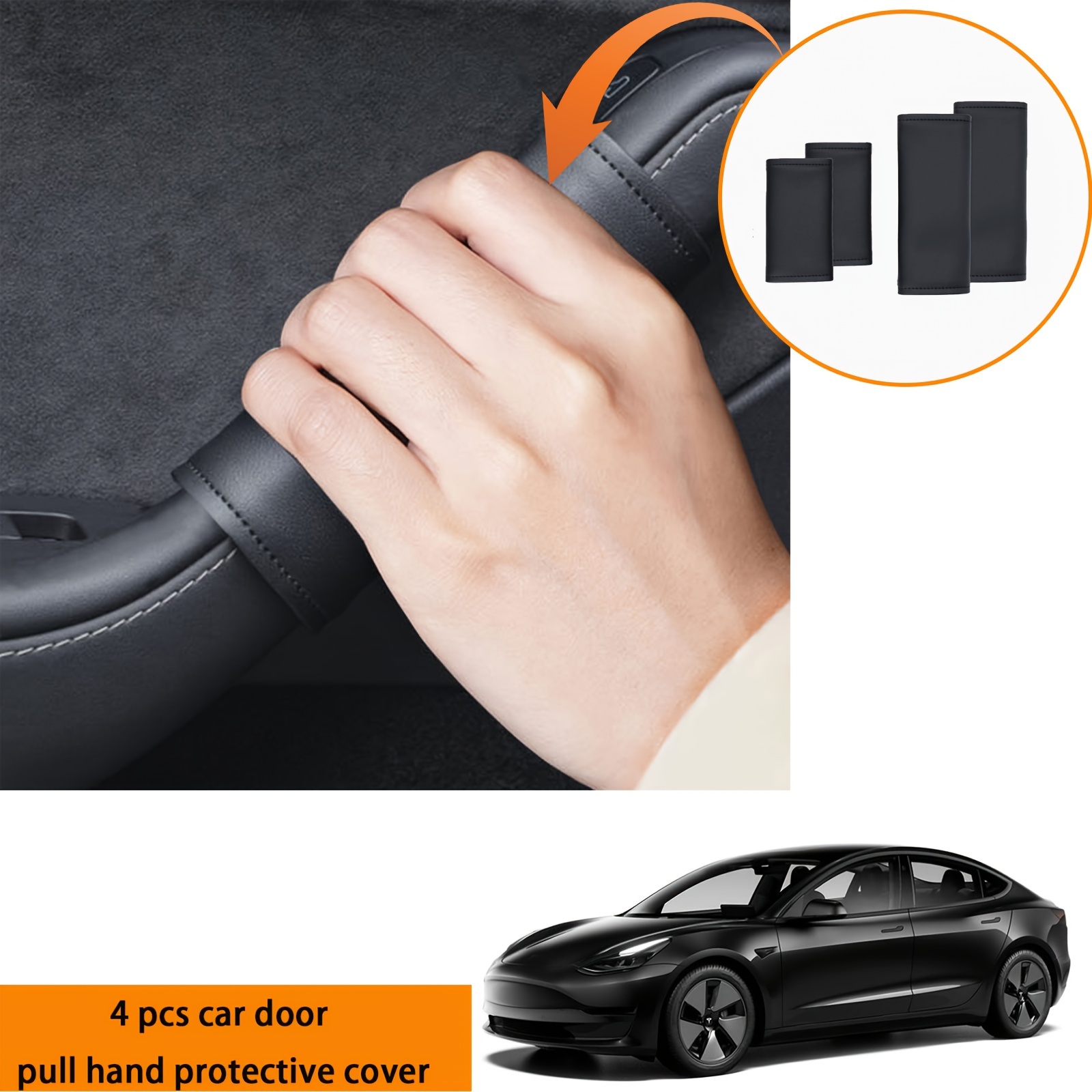 

4-pack Pu Leather Car Door Handle Protective Covers For Tesla Model 3/y, Soft Touch Comfort Grip, Scratch-resistant, Easy Installation Interior Accessories