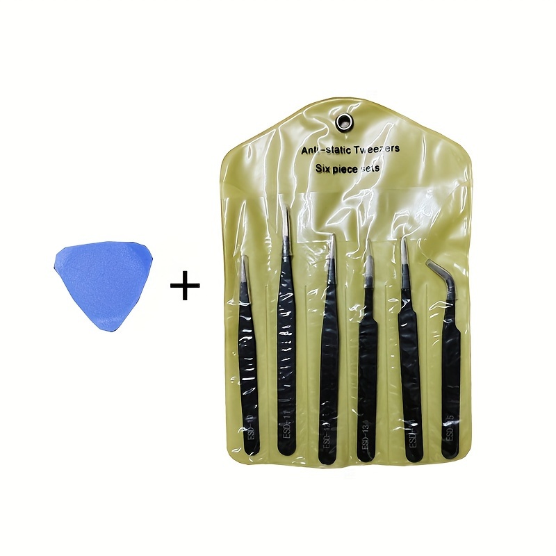 TEMU 6pcs Thickening Tweezers, 1.5 Tweezers For Mobile Phone Precision Repair, Black Stainless Steel Elbow Tweezers, Tweezers For Clamping Chips,