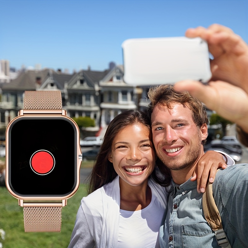 Smartwatch with Stainless Steel Mesh Band, Multiple Sports Modes, Compatible with iPhone and Android Systems, Best Gift Choice