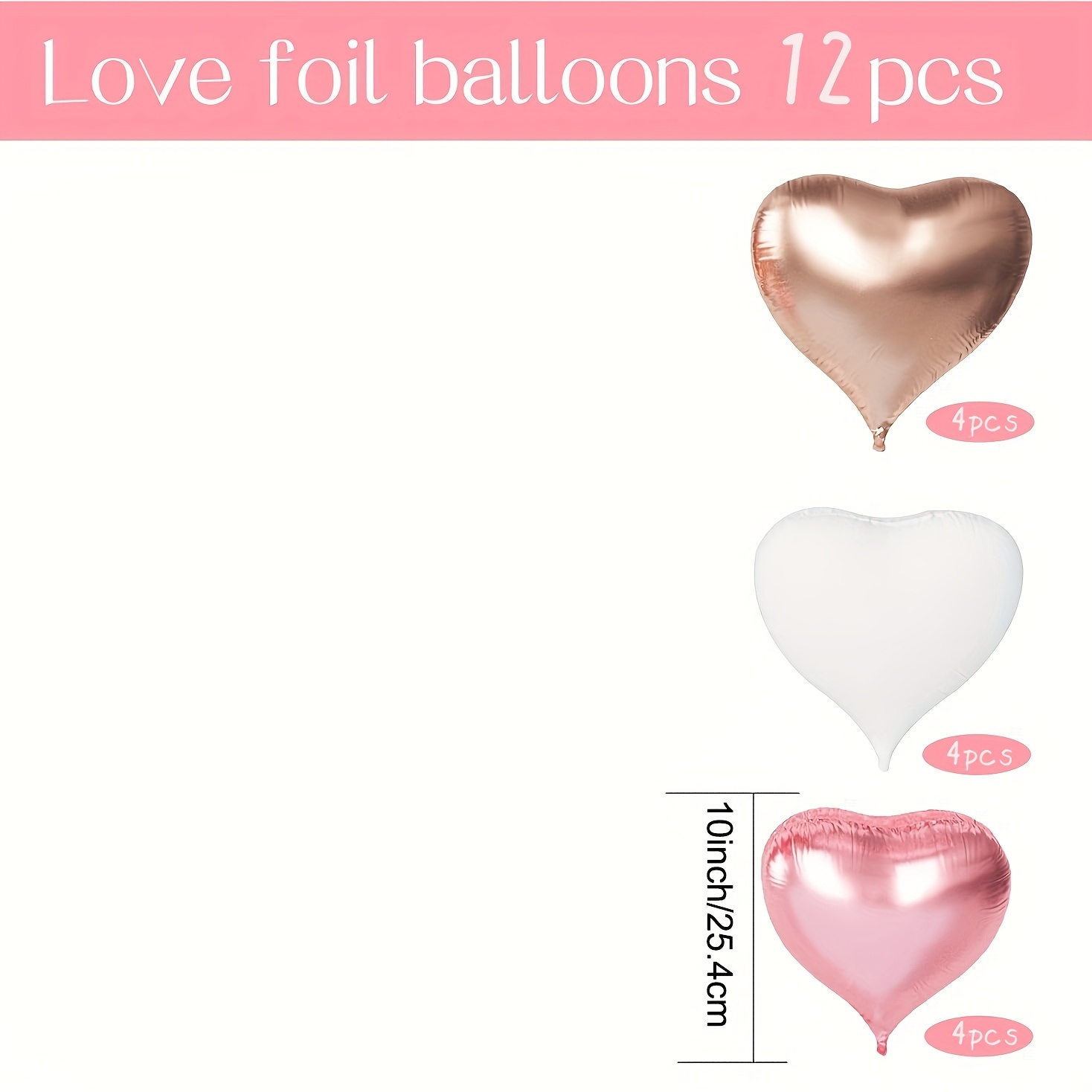 12pcs 10-inch Rose Golden Pink White Heart Aluminum Foil Balloon Set Camping Theme Party Decoration Graduation Bride Gift Party Background Decoration Wedding Birthday Party Decoration Supplies
