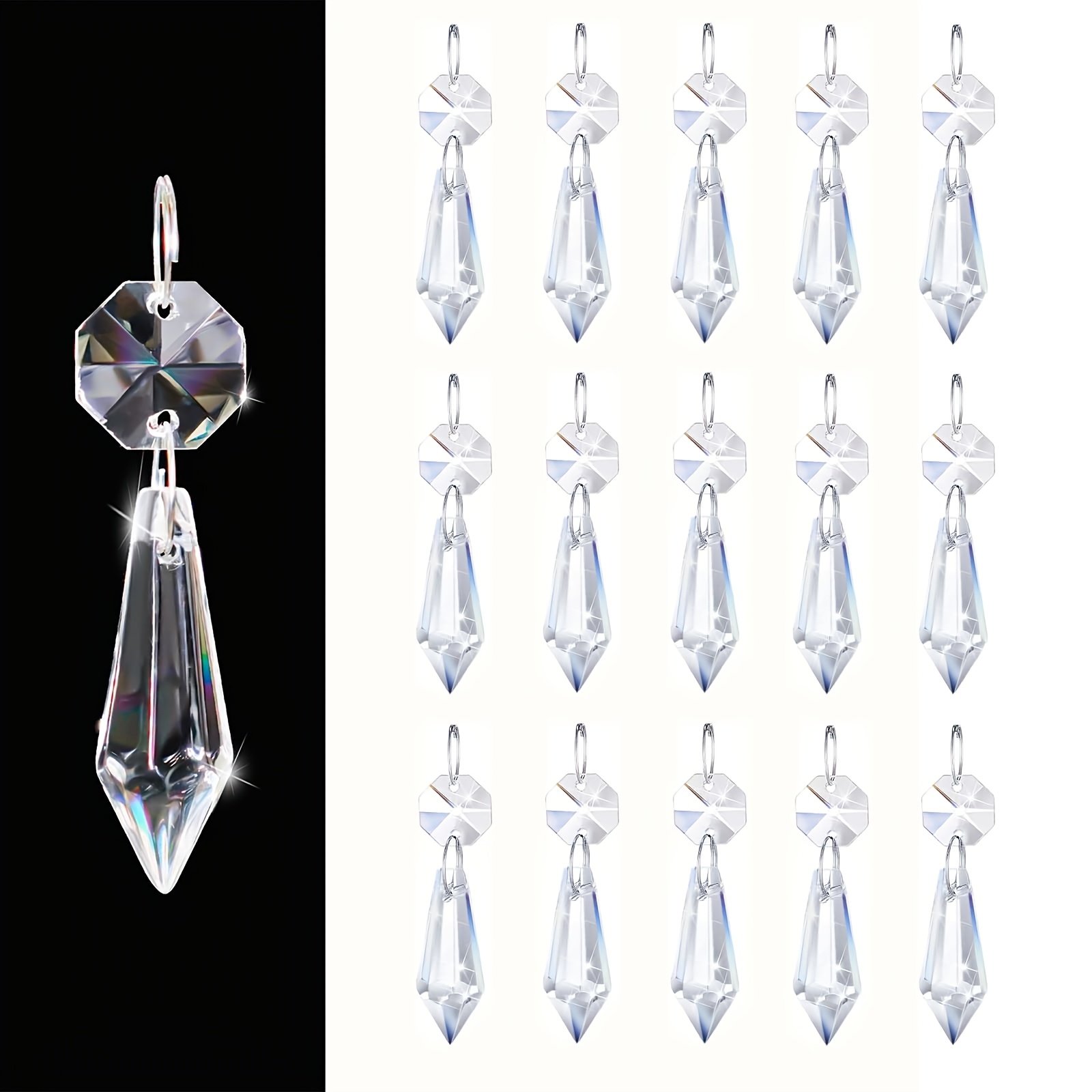 TEMU 16 en Verre Cristal Transparent Premium de 2,4" - Prismes Suspendus pour Lustres, Fenêtres et Plafonds, de Cristal Scintillantes (Réfracteur de