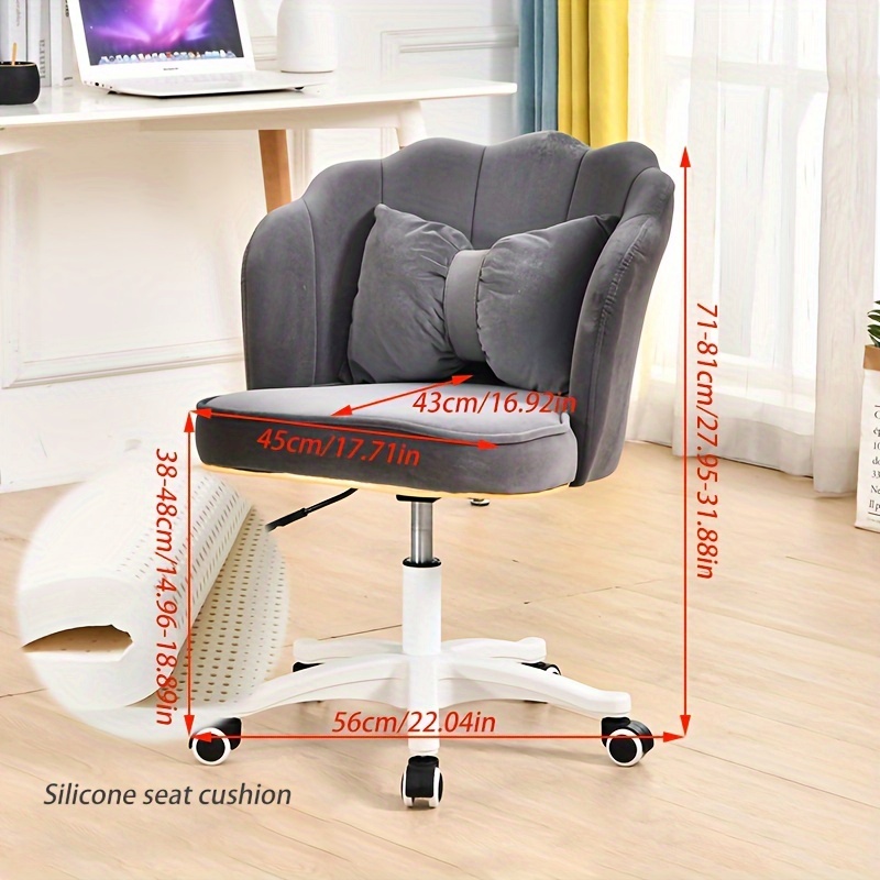 Un taburete rodante que puede soportar 136.08 KG, con un asiento y respaldo cómodos que gira 360°, ideal para uso doméstico como silla de ordenador, silla de maquillaje o taburete de tocador, fabricado con nailon y diseñado con un respaldo lineal de loto.