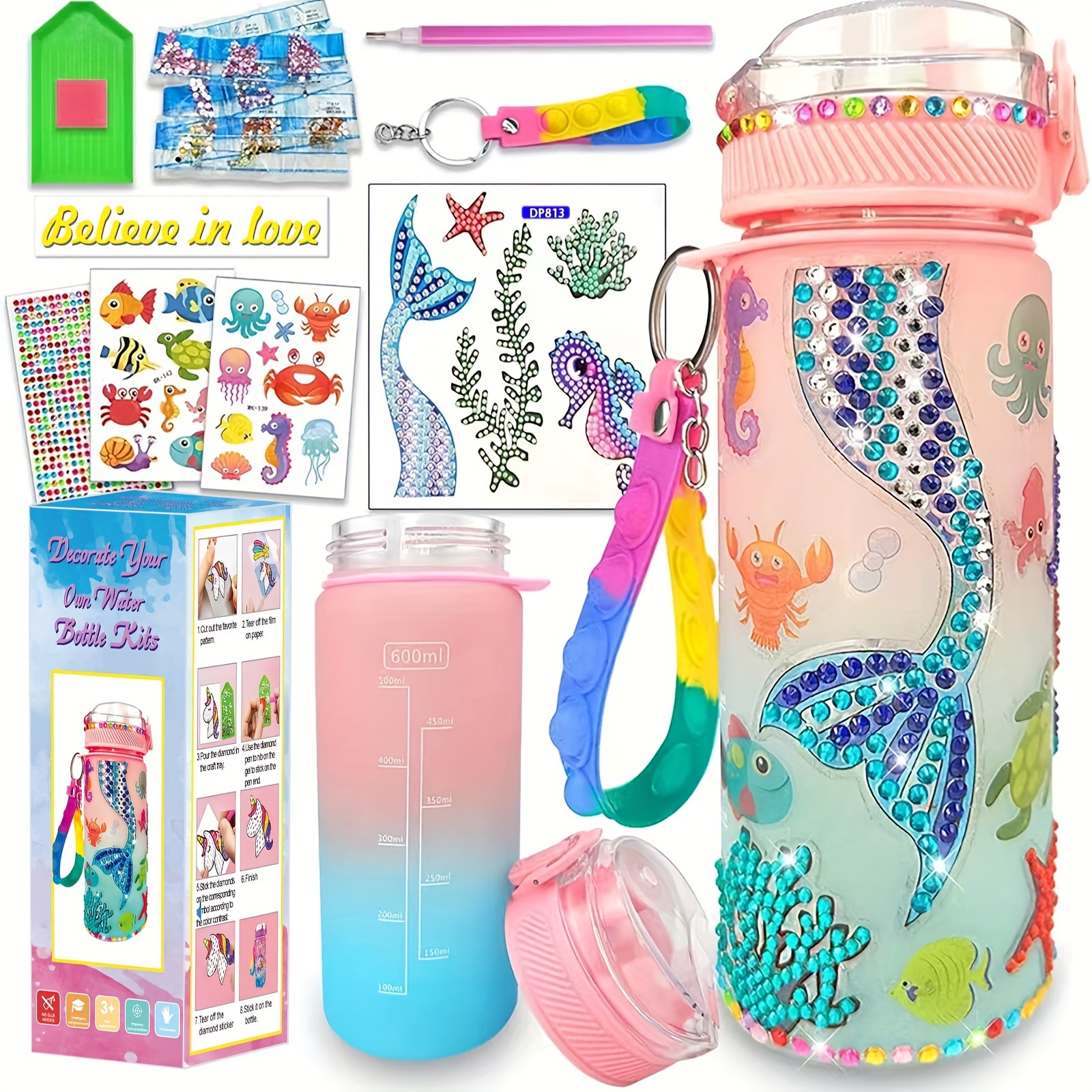 

1pc Bottle Diy Decoration Kit, Pvc-free Plastic, Leak-proof, Hand Wash, Oval Shape, Arts And Crafts Set For Girls, Birthday And Christmas Gifts