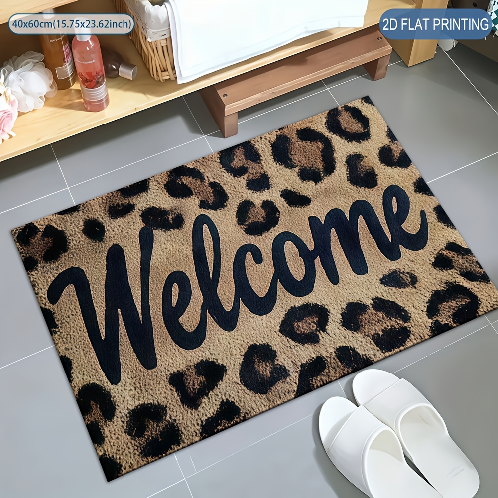 TEMU 1pc 2d Flat Printing Fleece Door Mat, Outdoor Courtyard Door Mat, Leopard Print Rug, Soft Washable, Suitable For Entrance Door, Bathroom,