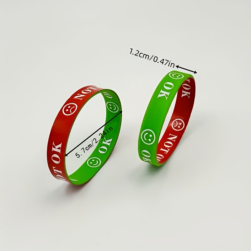 TEMU 2 Stück doppelseitige Silikon-Armbänder mit "OK" und "NOT OK" Icons | Weicher, C-förmiger Verschluss, ideal für Ölnebel-Sprüher, modische grüne