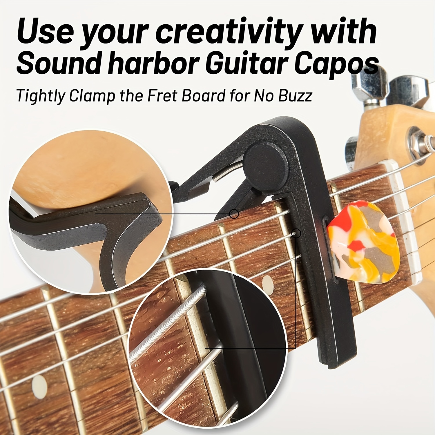 Rosewood Guitar Capo with Pick Holder - Perfect for Acoustic & Electric Guitars, Ukuleles, Basses, Banjos | Includes Picks, Guitar Picks