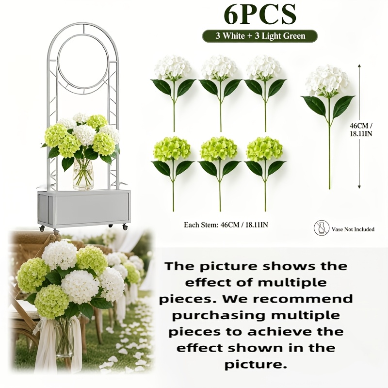 TEMU 6pcs White And Green Artificial , Large Flowers, Realistic Petals And Green Leaves. Suitable For Home, Wedding, Party, Terrace, Bathroom, Cafe,