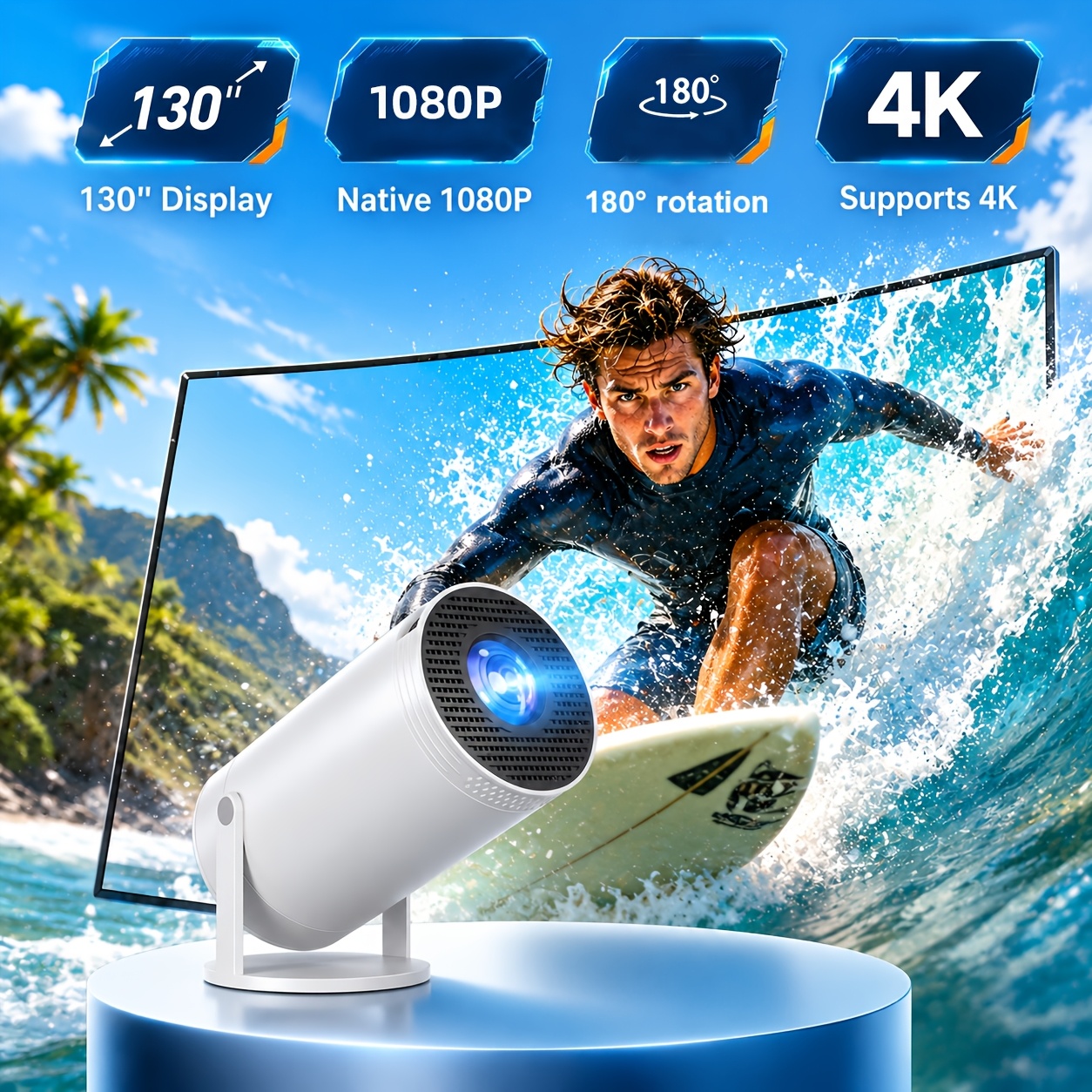 Image of New Portable Projector, Hd, Supports 4k, Auto-tilt Correction, Manual Focusing, Suitable For Home Theater/ Camping Projection/ Game Entertainment/ Movie Night, Compatible With Devices (native 1080p)