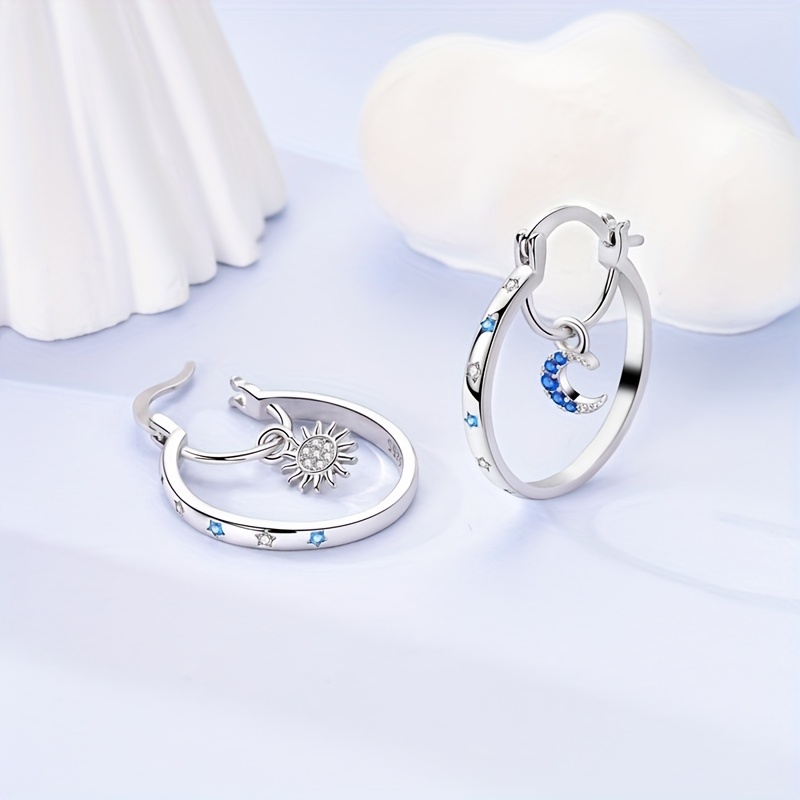 925 Silver Sun and Moon Hoop Earrings