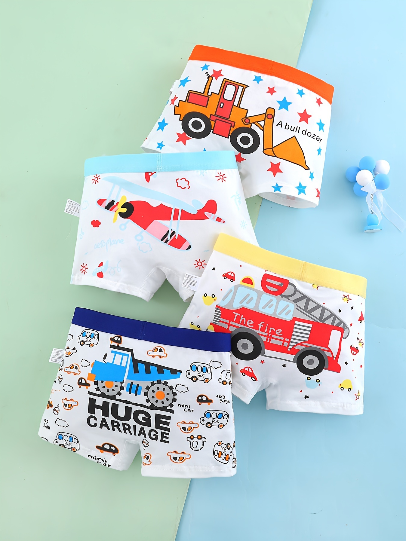 Boys Helicopter Fire Truck Bulldozer Truck Boxer Briefs Temu