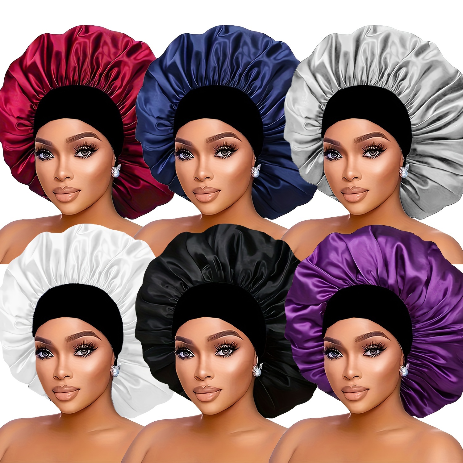 6pcs satin bonnet sleep caps women elastic wide band silky Temu