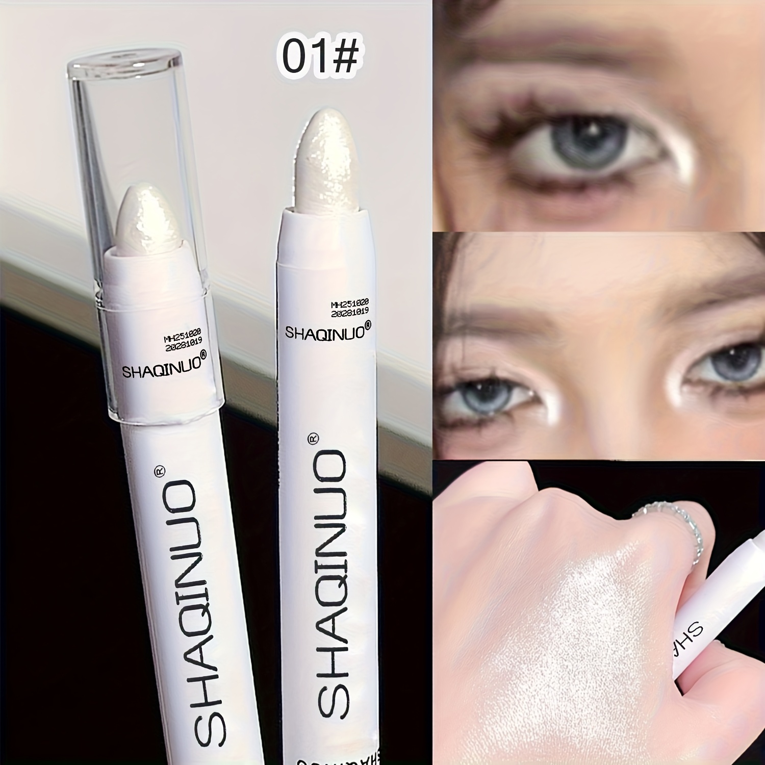 Image of White Highlighter Pen, Pearlescent Matte Eye Brightening Stick, Sparkling Pearlescent Flash Lazy Eyeshadow Pen, Eye Contour Brightening Eyeliner, All-match Under-eye Makeup Under-