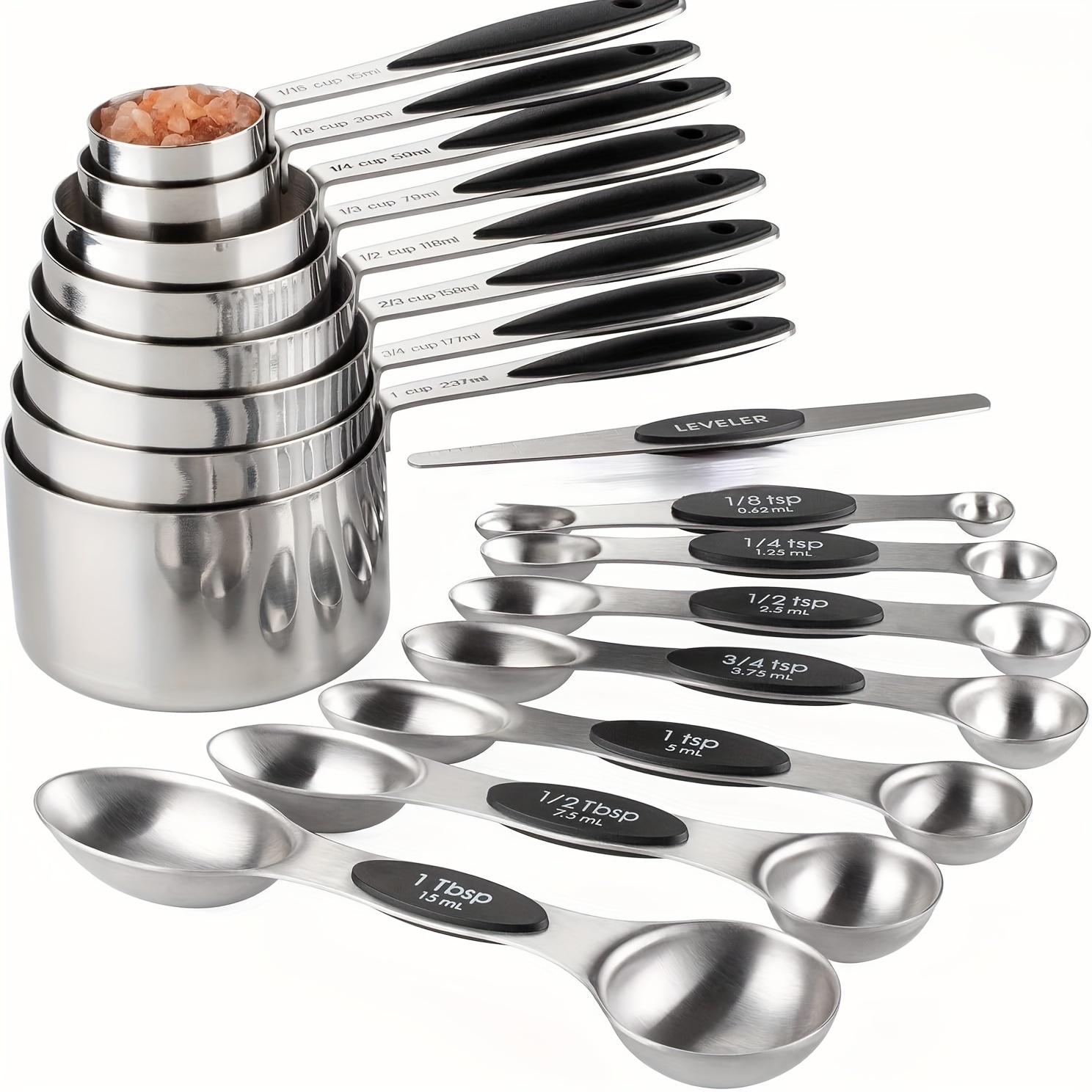 TEMU 16/22pcs/set, Measuring Cups And Spoons Set, Stainless Steel Measuring Cups And Spoons Set, Including Stackable Measuring Cup Double Sided