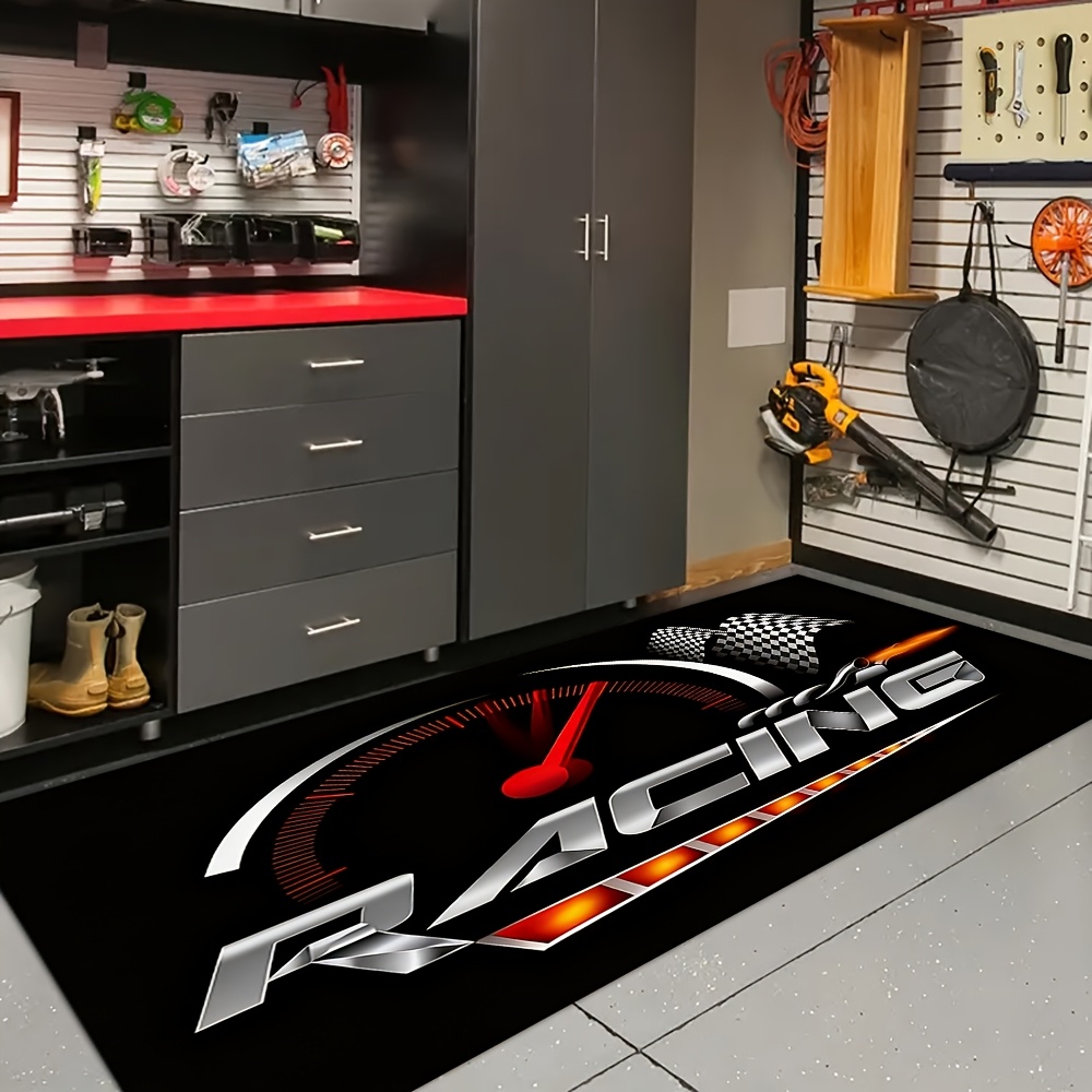 TEMU Tapis de pièce noir, style sportif, énergique et cool, course, moto, tapis de stationnement pour moto, tapis de couloir long, convient pour