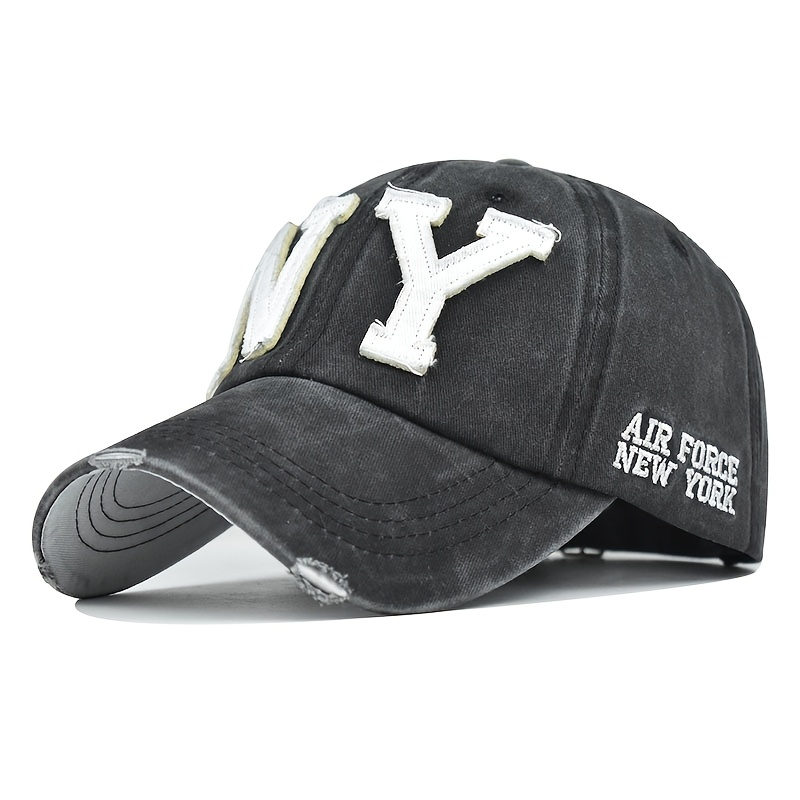 E-shop Unisex NY Letter Baseball Cap, Einfache Vielseitige Bestickte Visier, Verstellbare Größe, Outdoor Sport Fitness Tragbarer Langkappenhut, Party