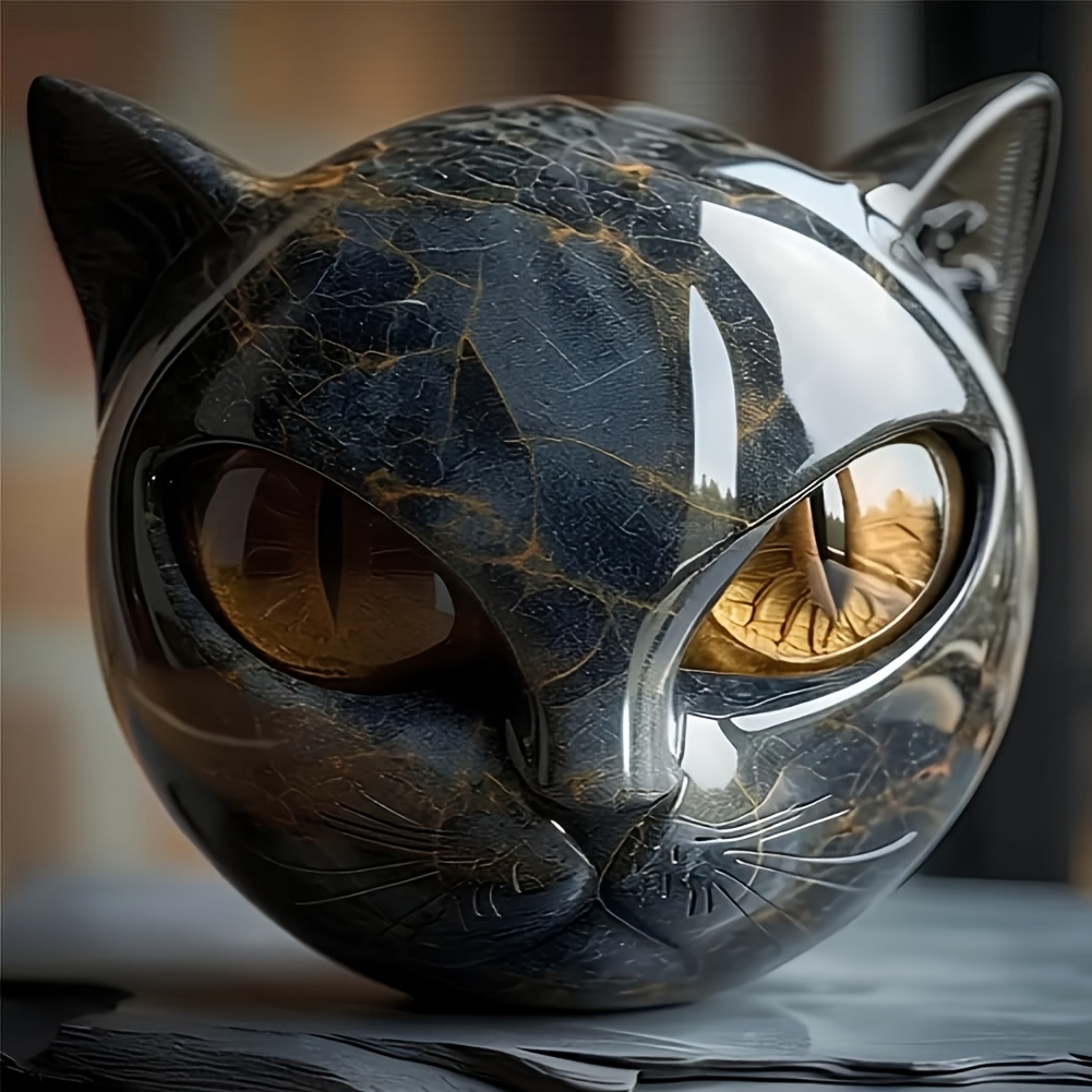 Black Cat Stone Figurine - Handcrafted Resin Min-i Cat Statue With