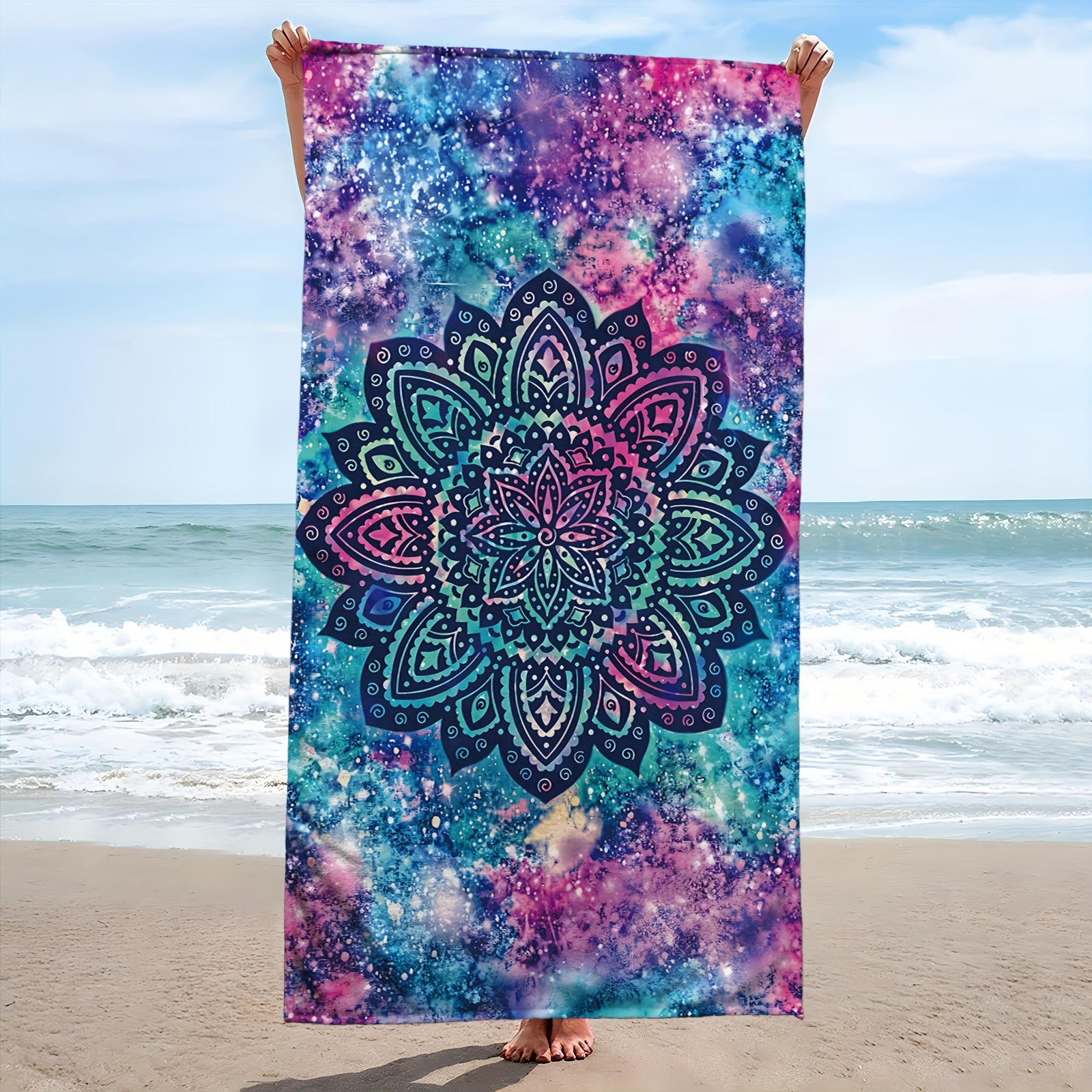 

1pc Mandala Print Beach Towel, Microfiber Extra Large Beach Mat, Bath Towel, Suitable For Travel, Swimming Pool, Diving, Surfing, Yoga, Camping