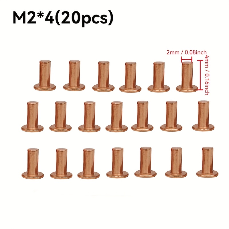 TEMU Rivets solides en cuivre, Rivets à tête plate en cuivre pur, Rivets en cuivre, M2, M3, M4, M5, M6