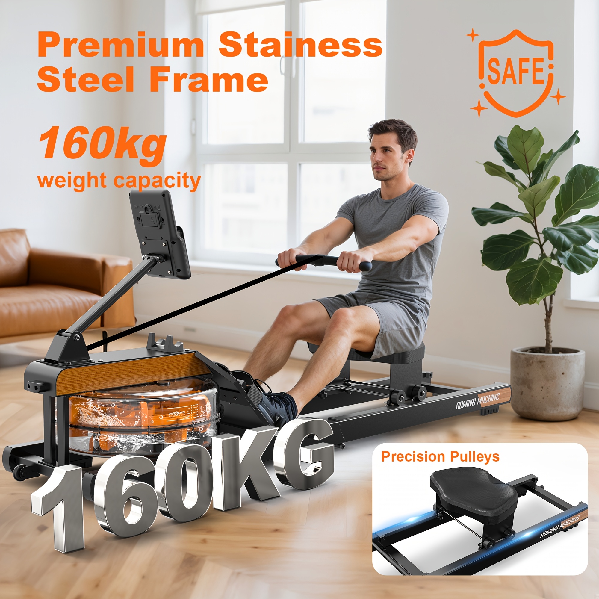 VOWVIT Remoergo para Gimnasio en Casa, Remoergo Plegable Inalámbrico, Altura de Usuario...