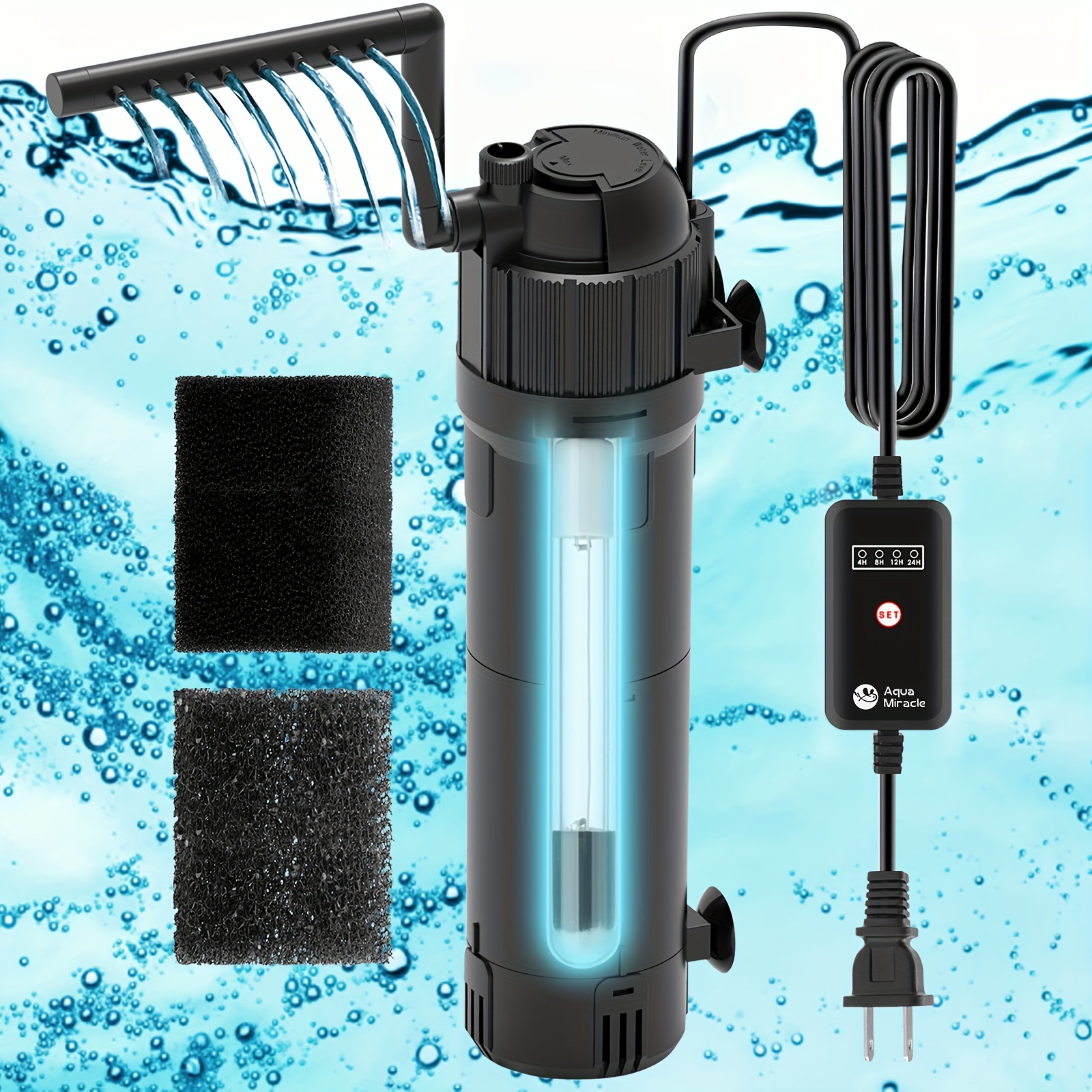 

Aquamiracle Aquarium Filter Fish Tank Filters Cleaning Filter Pump With Timer, (aeration/) For 40-120 Gallon Aquariums, Flow Rate And Adjustable